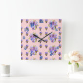 Shabby Chic Pink Pansies Pansy Floral Art Clock Vierkante Klok (Huis)