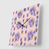 Shabby Chic Pink Pansies Pansy Floral Art Clock Vierkante Klok (Hoek)