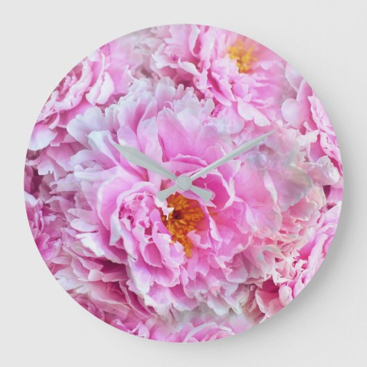 Shabby Chic Pink Pastel Pink Peonies Grote Klok (Voorkant)
