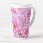 Shabby Chic Pink Pastel Pink Peonies Latte Mok (Rechterhoek)