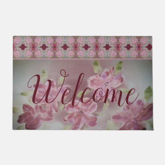 Shabby Chic Pink Patterned Deurmat (Voorkant)