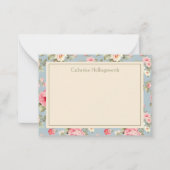 Shabby Chic Pink Peony Floral Personalized Notitiekaartje (Voorkant)