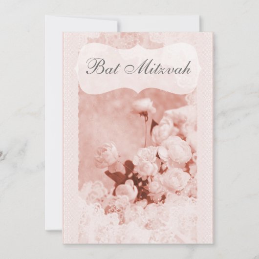 Shabby Chic Pink Peony Flowers Bat Mitzvah Kaart (Voorkant)