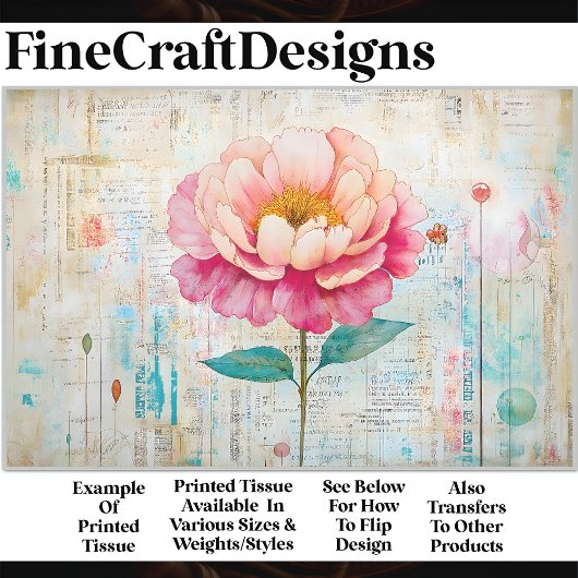 Shabby Chic Pink Peony Waterverf S9 Decoupage Tissuepapier