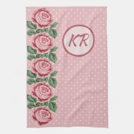 Shabby Chic Pink Polka Dot Monogrammed Theedoek