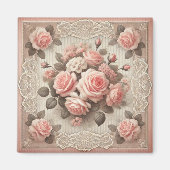  Shabby Chic Pink Rose Bloemen Magneet (Voorkant)