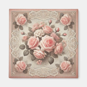 Shabby Chic Pink Rose Bloemen Magneet