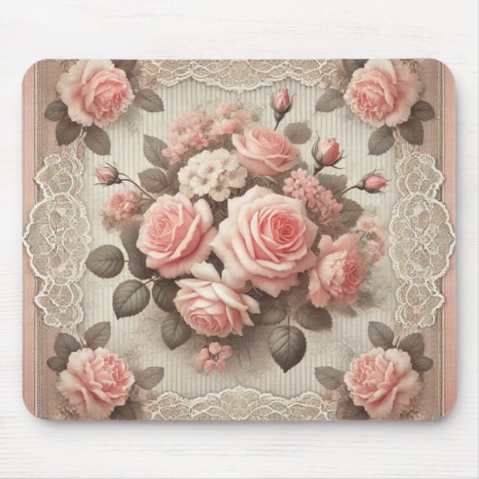  Shabby Chic Pink Rose Bloemen Muismat (Voorkant)