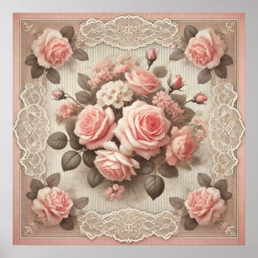  Shabby Chic Pink Rose Bloemen Poster (Voorkant)