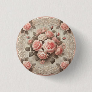  Shabby Chic Pink Rose Bloemen Ronde Button 3,2 Cm