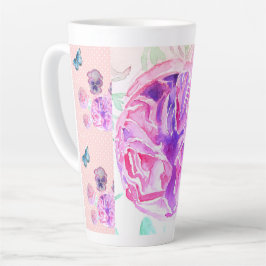 Shabby Chic Pink Rose Bloemen Spot Rozen Latte Mok