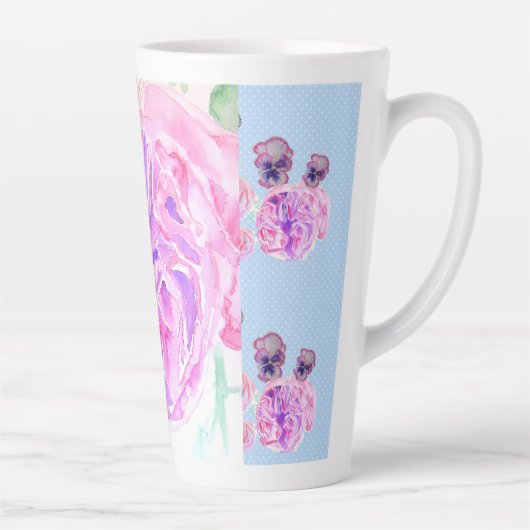 Shabby Chic Pink Rose Bloemen Spot Rozen Latte Mok (Rechts)