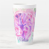 Shabby Chic Pink Rose Bloemen Spot Rozen Latte Mok (Voorkant)