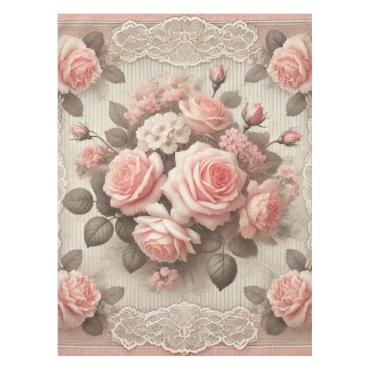  Shabby Chic Pink Rose Bloemen Tafelkleed (Voorkant)