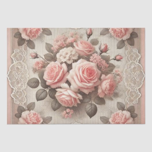  Shabby Chic Pink Rose Bloemen Tissuepapier (Voorkant)