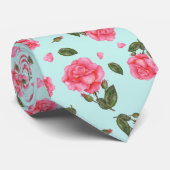 Shabby Chic Pink Rose Botanische illustratie Stropdas (Opgerold)