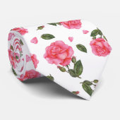 Shabby Chic Pink Rose Botanische illustratie Stropdas (Opgerold)