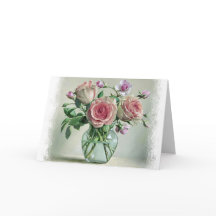 Shabby Chic Pink Rose  Floral Blank Card
