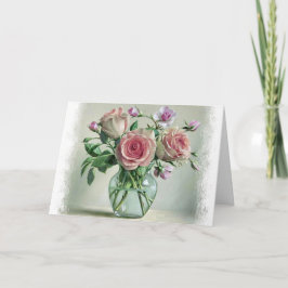 Shabby Chic Pink Rose  Floral Blank Card Kaart