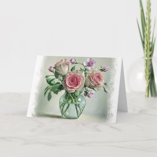 Shabby Chic Pink Rose Floral Blank Card Kaart (Voorkant)