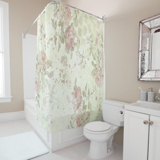 Shabby Chic Pink Rose Floral Douchegordijn (In situ)