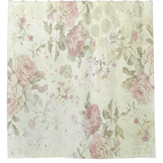 Shabby Chic Pink Rose Floral Douchegordijn (Voorkant)