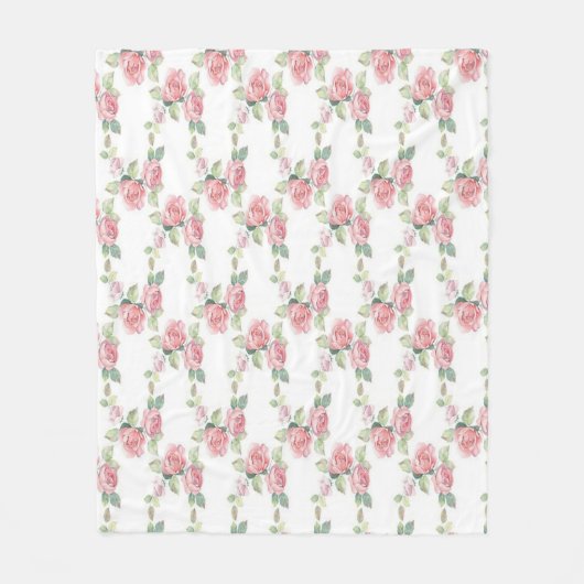 Shabby Chic Pink Rose Floral Fleece Deken (Voorkant)