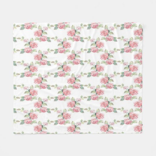 Shabby Chic Pink Rose Floral Fleece Deken (Voorkant (Horizontaal))