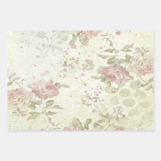 Shabby Chic Pink Rose Floral Inpakpapier Vel (Voorkant)