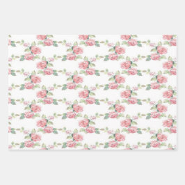 Shabby Chic Pink Rose Floral Inpakpapier Vel