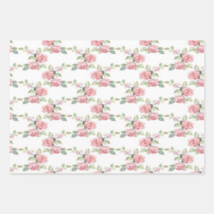 Shabby Chic Pink Rose Floral Inpakpapier Vel