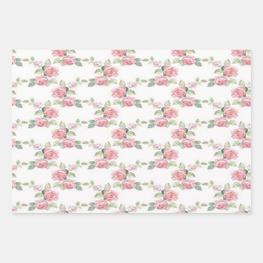 Shabby Chic Pink Rose Floral Inpakpapier Vel (Voorkant)