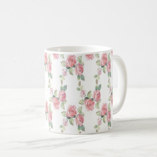 Shabby Chic Pink Rose Floral Koffiemok (Voorkant rechts)