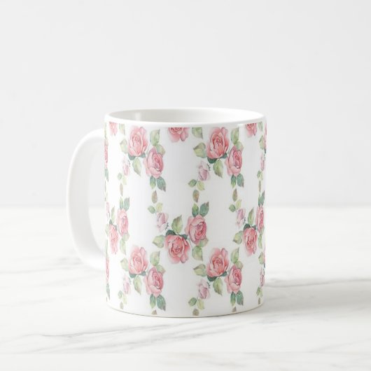 Shabby Chic Pink Rose Floral Koffiemok (Voorkant links)