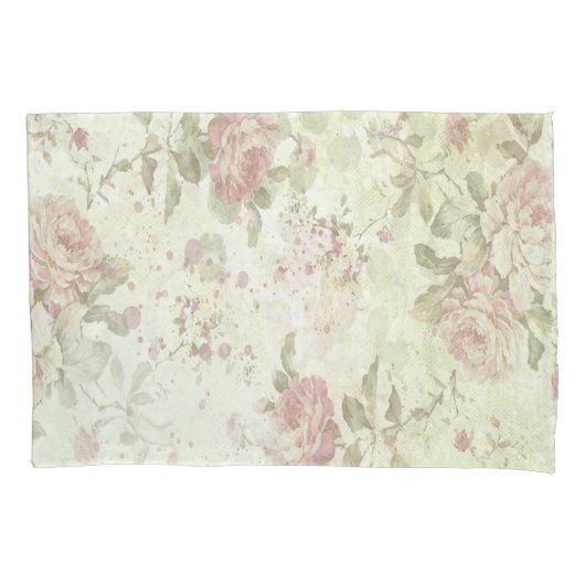 Shabby Chic Pink Rose Floral Kussensloop (Voorkant)