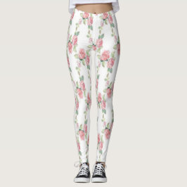 Shabby Chic Pink Rose Floral Leggings