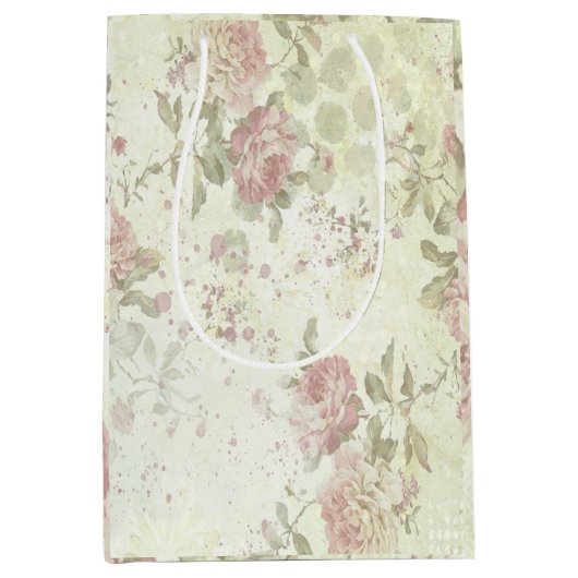 Shabby Chic Pink Rose Floral Medium Cadeauzakje (Voorkant)