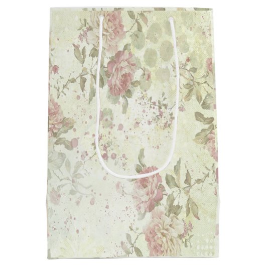 Shabby Chic Pink Rose Floral Medium Cadeauzakje (Achterkant)