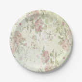 Shabby Chic Pink Rose Floral Papieren Bordje (Voorkant)