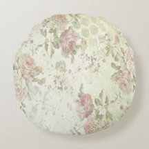 Shabby Chic Pink Rose Floral Round Pillow