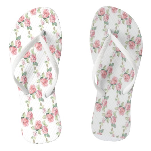Shabby Chic Pink Rose Floral Teenslippers (Voetbed)