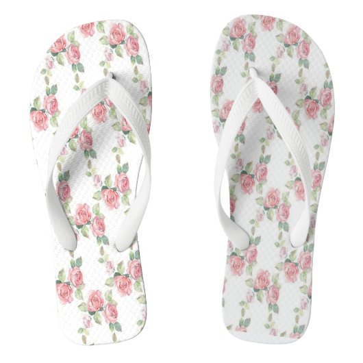 Shabby Chic Pink Rose Floral Teenslippers (Voetbed)