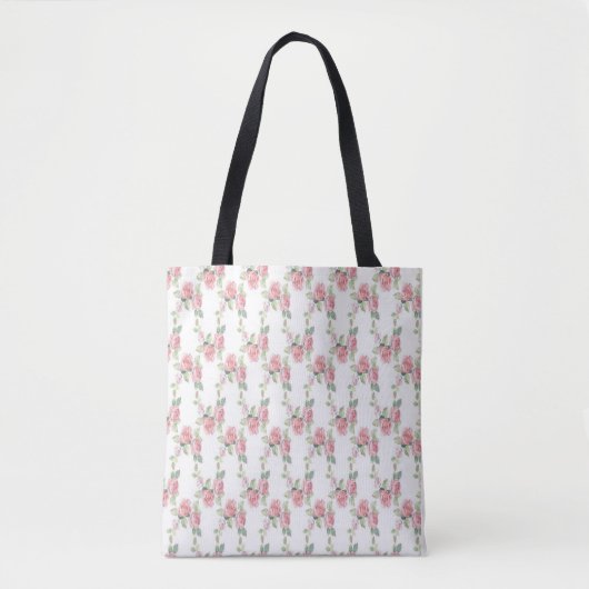 Shabby Chic Pink Rose Floral Tote Bag (Voorkant)