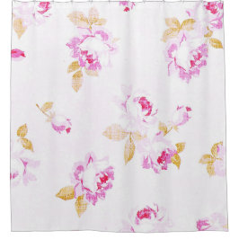 Shabby Chic Pink Rose Linen-Look Douchegordijn