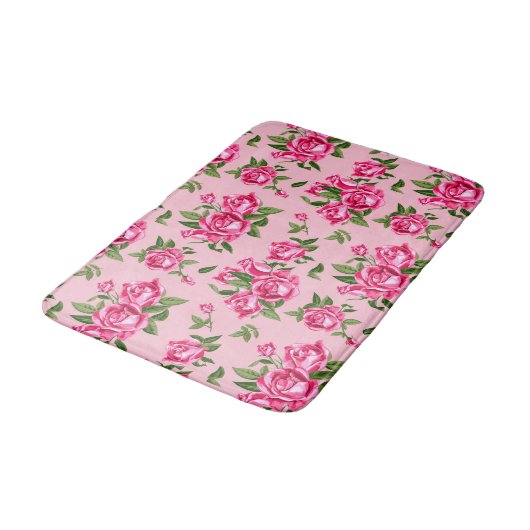 Shabby Chic Pink Rose Pattern-Rozen Badmat (Gekanteld)