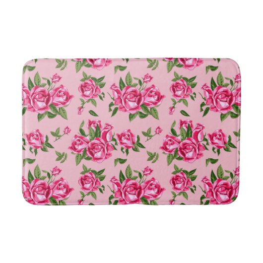 Shabby Chic Pink Rose Pattern-Rozen Badmat (Voorkant)