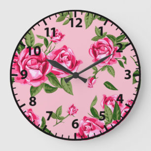 Shabby Chic Pink Rose Pattern-Rozen Grote Klok