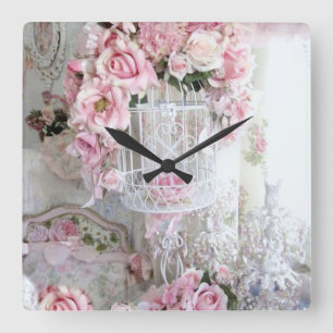 Shabby Chic Pink Rose Wall klok