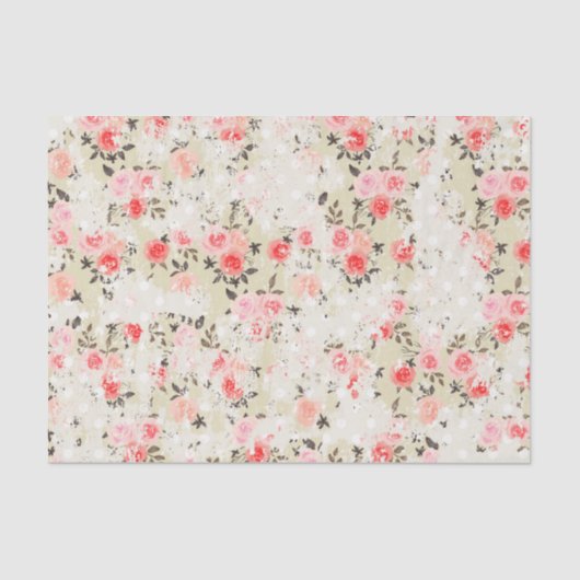 Shabby Chic Pink Roses Beige Polka Dots Tissuepapier (Voorkant)
