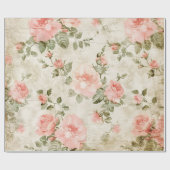  Shabby Chic Pink Roses Naadloos Patroon Cadeaupapier (Vlak)